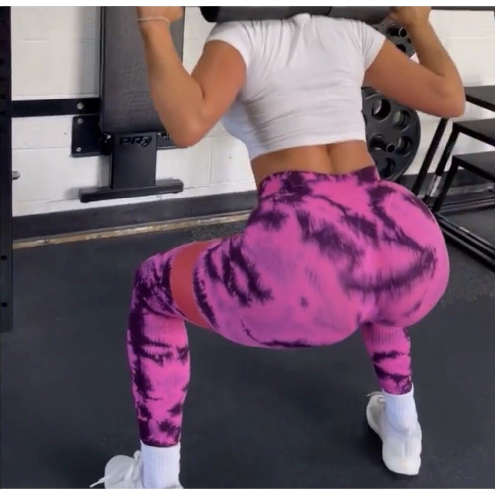 Bombshell Sportswear Pink Purple Tie Dye Seamless Ribbed Leggings Size XS/S